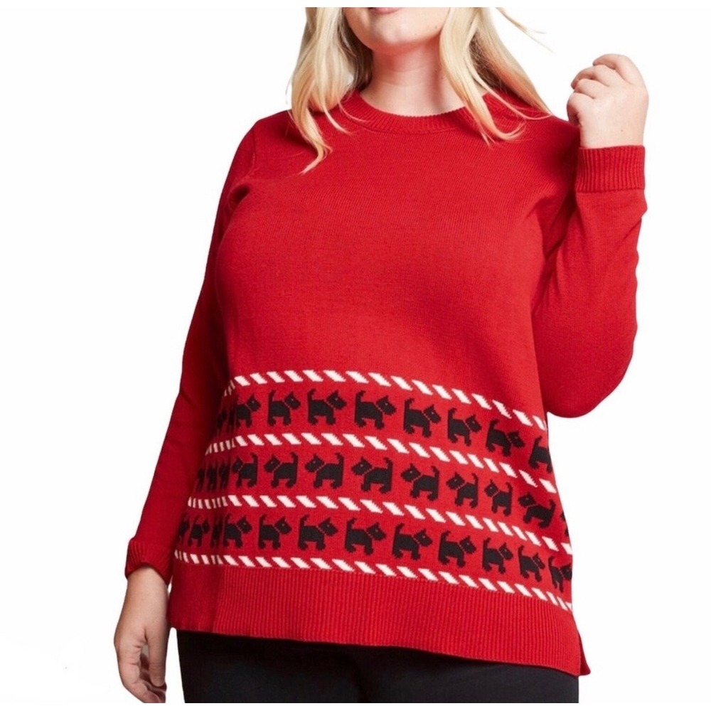 ModCloth 4X Red Scottie Dog Intarsia Knit Cotton Sweater Plus Christmas Holiday